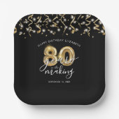 Assiettes En Carton 80e anniversaire Black Gold Script Streamers (Recto)