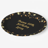 Assiettes En Carton 80e anniversaire Black Gold Stars Nom (Angle)