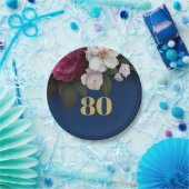 Assiettes En Carton 80e anniversaire Bleu foncé élégant Floral 80e (Fête)