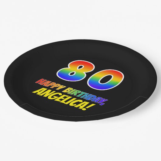 Assiettes En Carton 80e anniversaire : Bold, amusant, simple, arc-en-c (Angle)