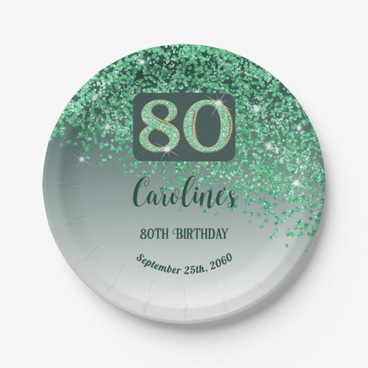 Assiettes En Carton 80e anniversaire Chic Falling Parties scintillant  (Devant)