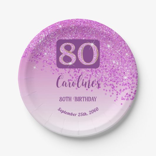 Assiettes En Carton 80e anniversaire Chic Falling Parties scintillant (Devant)