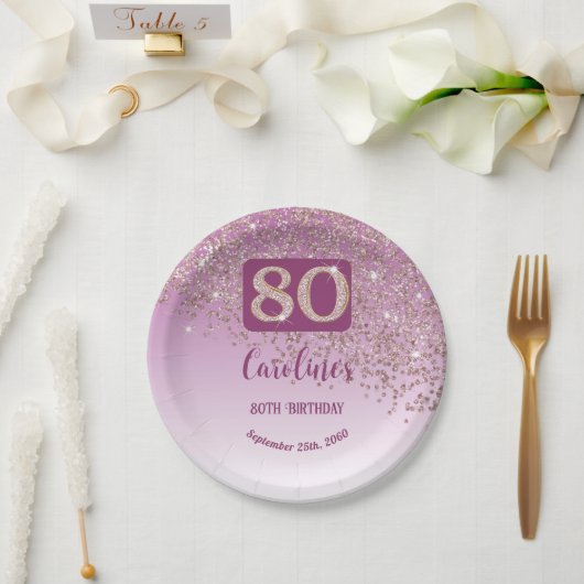 Assiettes En Carton 80e anniversaire Chic Falling Rose Parties scintil (Mariage)