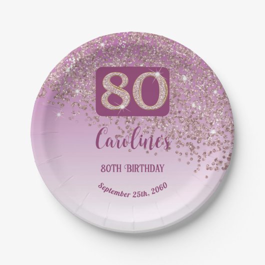 Assiettes En Carton 80e anniversaire Chic Falling Rose Parties scintil (Devant)