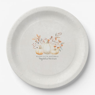 Assiettes En Carton 80e anniversaire Citrouille blanc Leaves automne s
