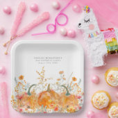 Assiettes En Carton 80e anniversaire Citrouille Fleur sauvage personna (Fête)