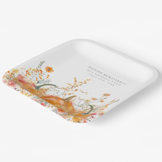 Assiettes En Carton 80e anniversaire Citrouille Fleur sauvage personna (Angulaire)