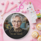 Assiettes En Carton 80e anniversaire de la fête Photo Gold Script Chee (Fête)