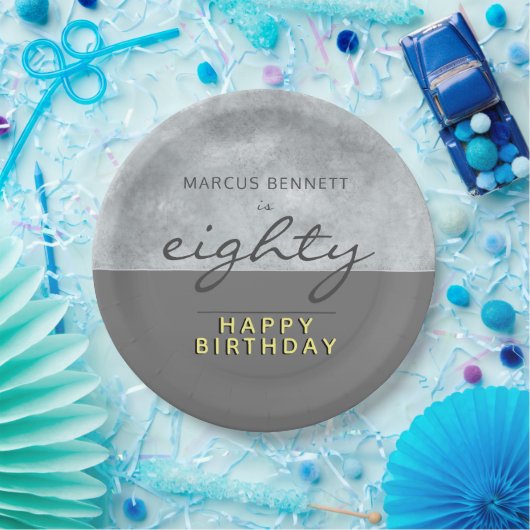 Assiettes En Carton 80e anniversaire de l'élégant script gris élégant  (Fête)