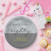 Assiettes En Carton 80e anniversaire de l'élégant script gris élégant (Fête)