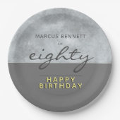 Assiettes En Carton 80e anniversaire de l'élégant script gris élégant  (Devant)