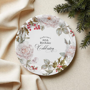 Assiettes En Carton 80e anniversaire Elégant Décembre Floral