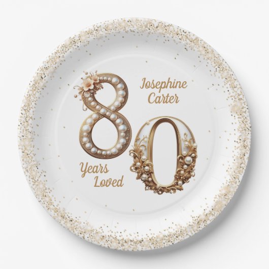 Assiettes En Carton 80e anniversaire Elegant Party (Devant)