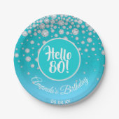 Assiettes En Carton 80e anniversaire fête turquoise bleu parties scint (Devant)