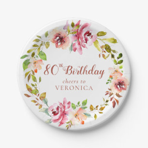 Assiettes En Carton 80e anniversaire fleuri Wreath