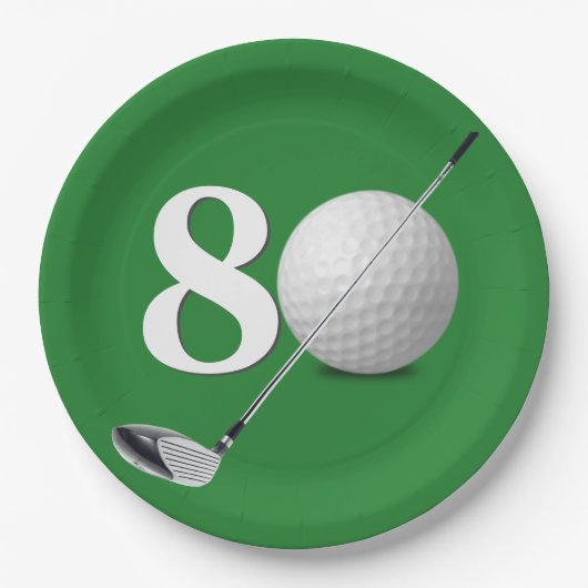 Assiettes En Carton 80e Anniversaire Golf Ball And Club (Devant)