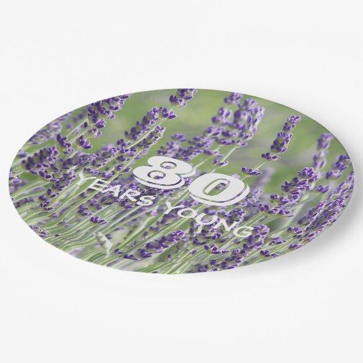 Assiettes En Carton 80e anniversaire Jalon Lavande florale (Angle)