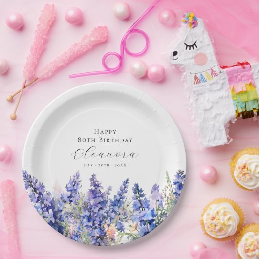 Assiettes En Carton 80e anniversaire Juillet Fleur de naissance Larksp (Fête)