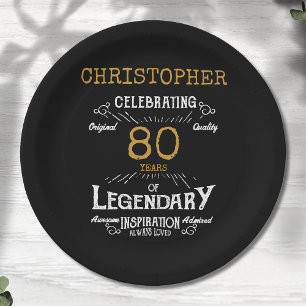 Assiettes En Carton 80e anniversaire Légendaire Black Gold Retro