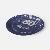 Assiettes En Carton 80e anniversaire marine bleu argent étoiles (Angle)