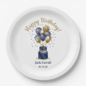 Assiettes En Carton 80e anniversaire Marine Blue Balloon Cake (Devant)