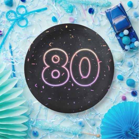 Assiettes En Carton 80e Anniversaire néon Connexion Plaque en papier n (Fête)