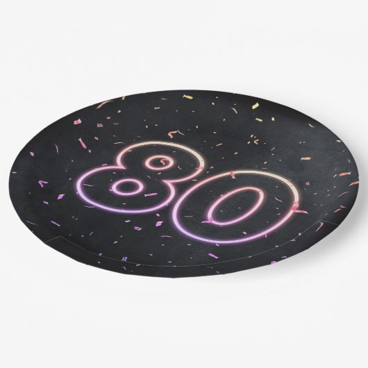 Assiettes En Carton 80e Anniversaire néon Connexion Plaque en papier n (Angle)