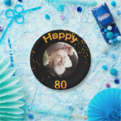 Assiettes En Carton 80e anniversaire photo ballons d'or noir (Fête)