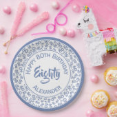 Assiettes En Carton 80e anniversaire Random Number Motif Bleu/Blanc (Fête)