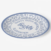 Assiettes En Carton 80e anniversaire Random Number Motif Bleu/Blanc (Angle)