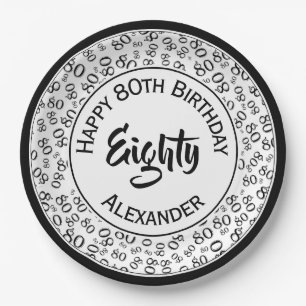 Assiettes En Carton 80e anniversaire Random Number Motif noir/blanc