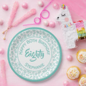 Assiettes En Carton 80e anniversaire Random Number Motif Turquoise/bla (Fête)