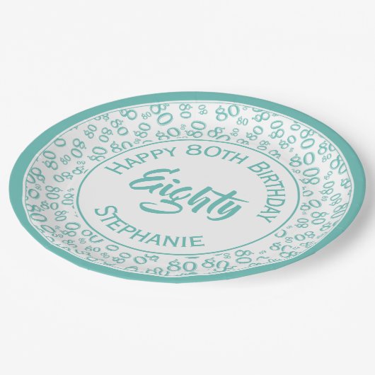 Assiettes En Carton 80e anniversaire Random Number Motif Turquoise/bla (Angle)