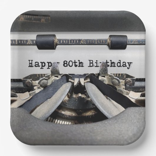Assiettes En Carton 80e anniversaire Retro Typewriter (Recto)