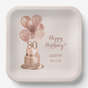 Assiettes En Carton 80e anniversaire Rose Gold Cake plaque papier