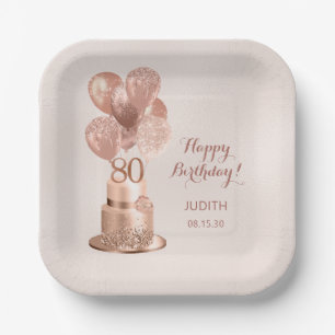 Assiettes En Carton 80e anniversaire Rose Gold Cake plaque papier
