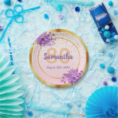 Assiettes En Carton 80e anniversaire rose or pourpre fleurons nom (Fête)