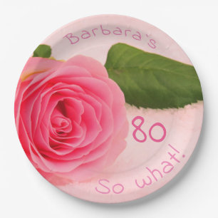 Assiettes En Carton 80e anniversaire Rose rose Nom personnalisé Motiva