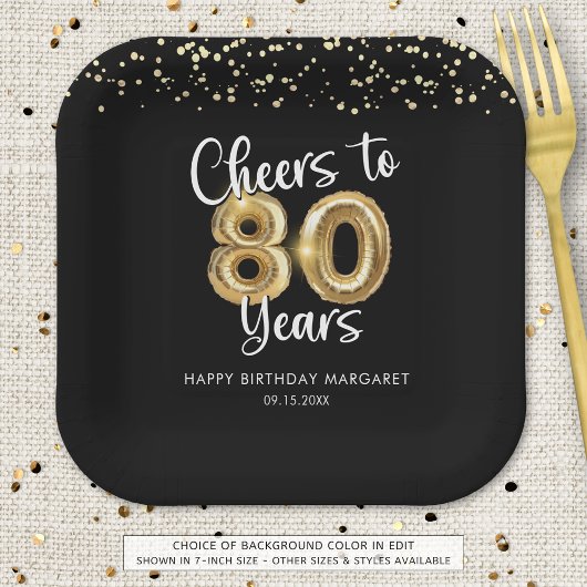 Assiettes En Carton 80e anniversaire Soeurs à 80 ans Black Gold