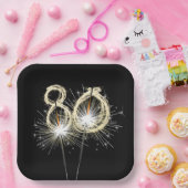 Assiettes En Carton 80e anniversaire Sparklers de fête sur noir (Fête)