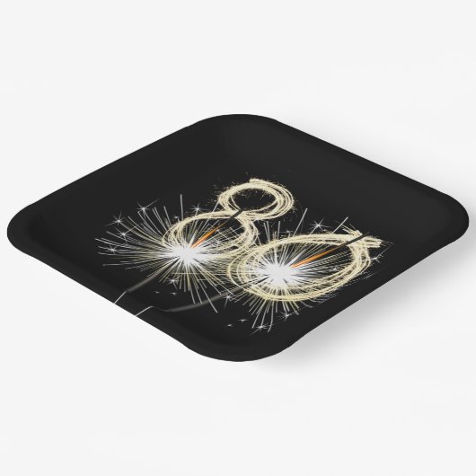 Assiettes En Carton 80e anniversaire Sparklers de fête sur noir (Angulaire)