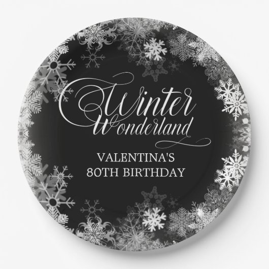 Assiettes En Carton 80e anniversaire Wonderland Winter Wonderland Snow (Devant)