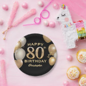Assiettes En Carton 80e fête d'anniversaire Ballons noirs et or (Fête)