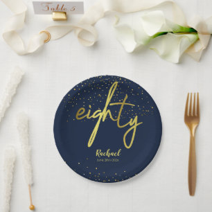 Assiettes En Carton 80e fête d'anniversaire Glamour Marine Gold