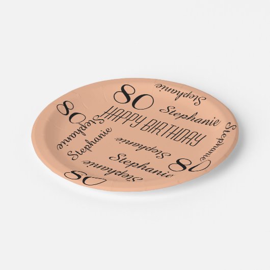 Assiettes En Carton 80e fête d'anniversaire répétez les noms Peach Fuz (Angle)