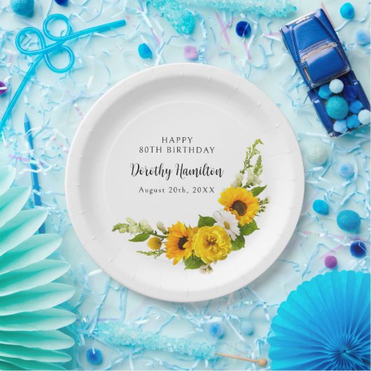 Assiettes En Carton 80e fête d'anniversaire Sunflower Daisy Custom (Fête)