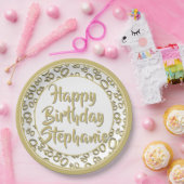 Assiettes En Carton 80e Motif de numéro aléatoire or/blanc (Fête)