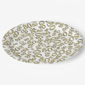 Assiettes En Carton 80e Motif de numéro aléatoire or/blanc (Angle)