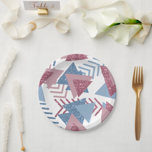 Assiettes En Carton 80s Abstrait lunaire | Dusty Mauve rose et bleu (Mariage)