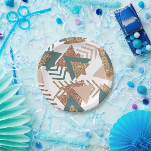 Assiettes En Carton 80s rétro Abstrait | les années 70 Palette Vert et (Fête)